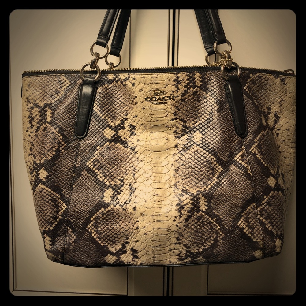Large Python Snake Skin Coach Tote - image 1